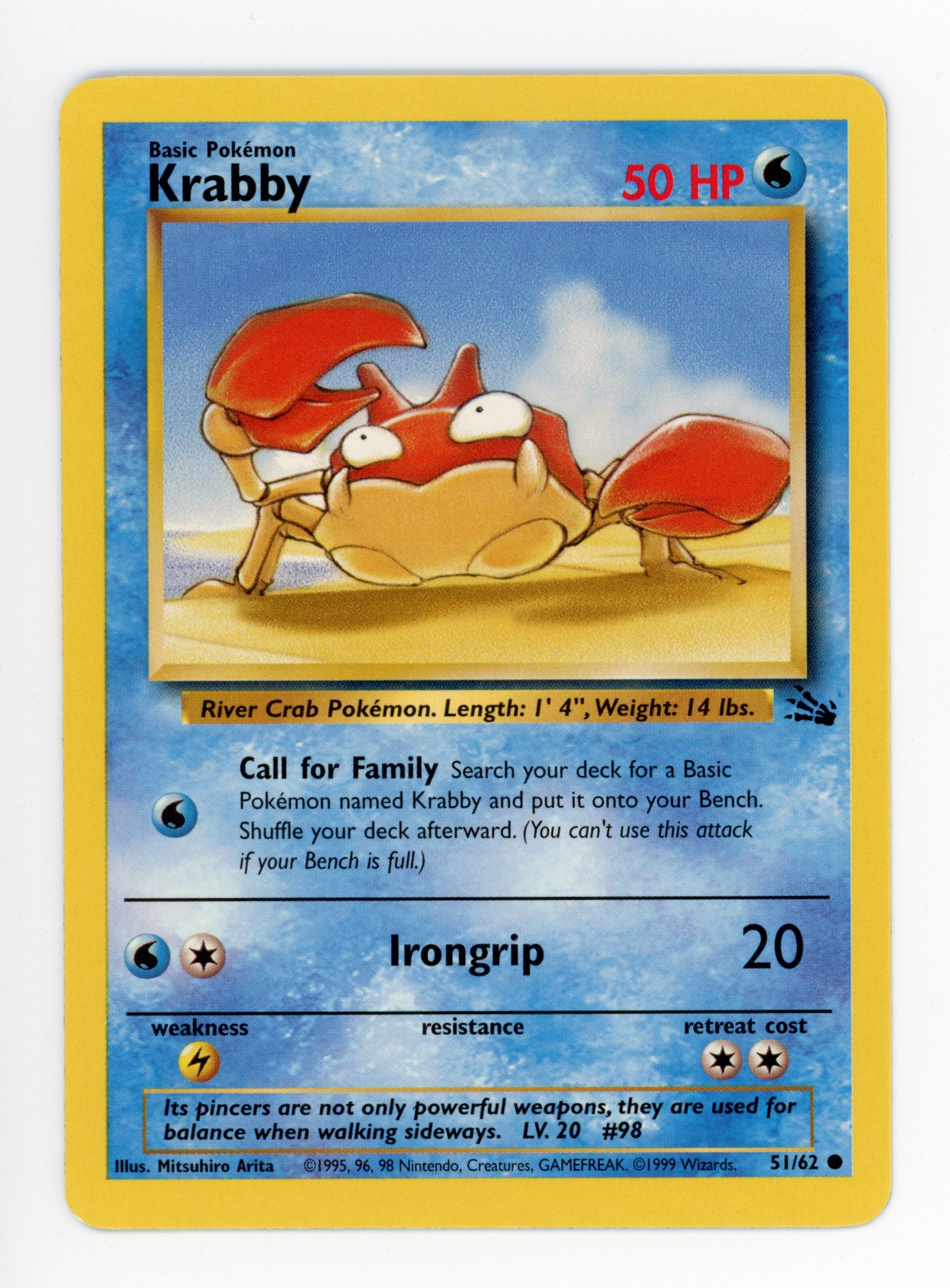 Krabby 51/62 Pokemon Non Holo 1999 Base Fossil