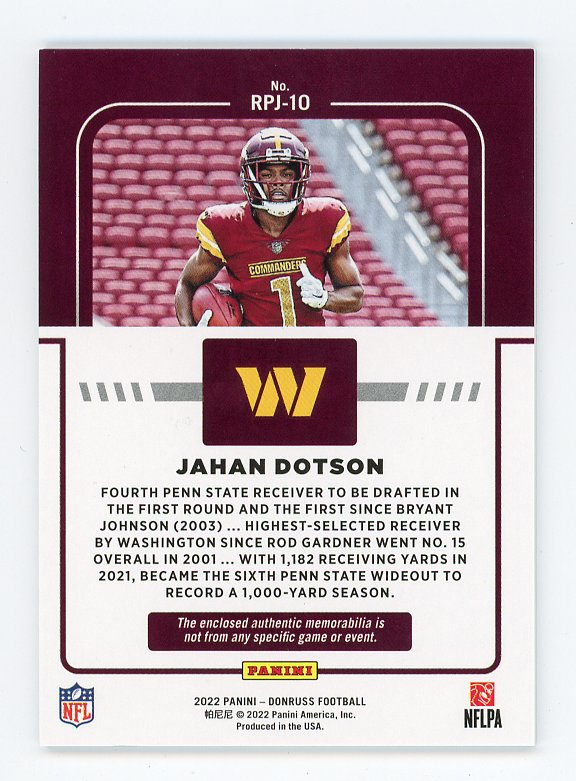 2022 Jahan Dotson Rookie Phenom Jersey Donruss # RPJ-10