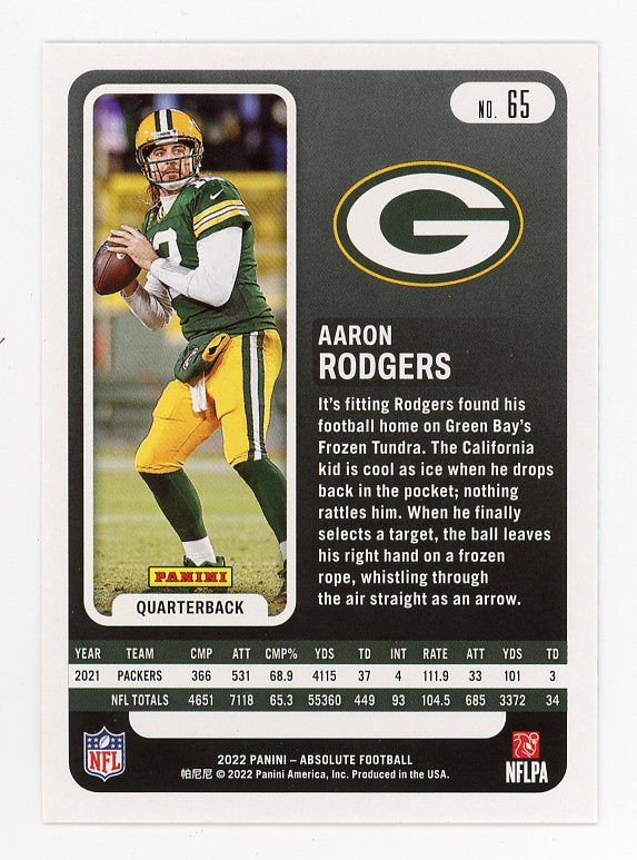 2022 Aaron Rodgers Blue Absolute Green Bay Packers # 65