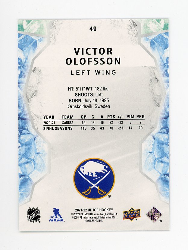 2021-2022 Victor Olofsson Dual Jersey #D /249 Artifacts Buffalo Sabres