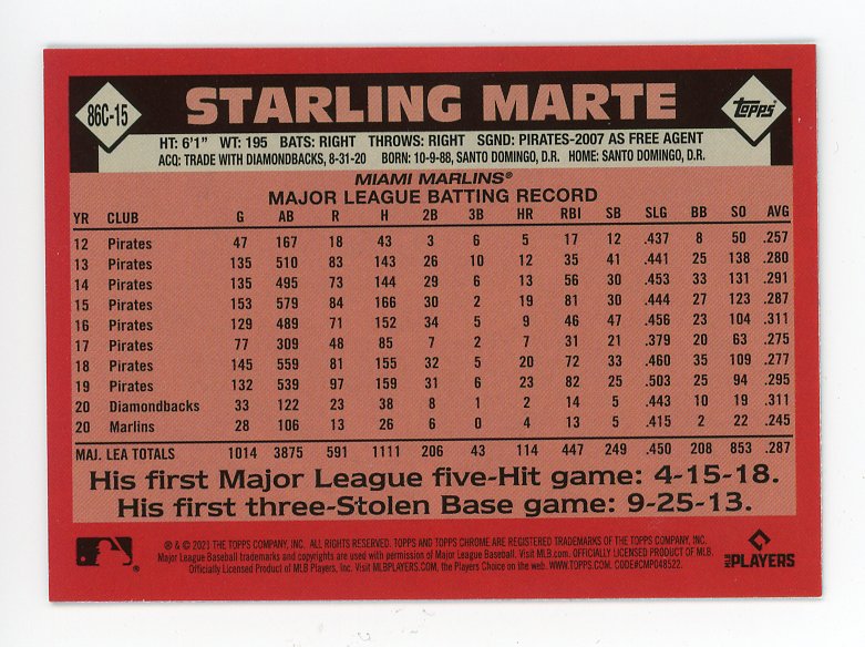 2021 Topps 35th Anniversary Starling Marte #86B-42 Marlins