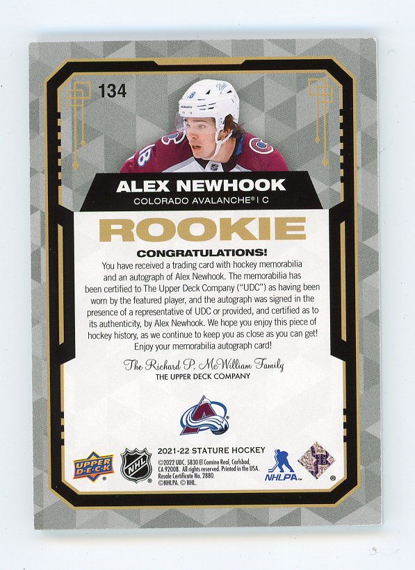 2021-22 Upper Deck UD Portraits #P-52 Alex Newhook RC Rookie Card Colorado  Avalanche