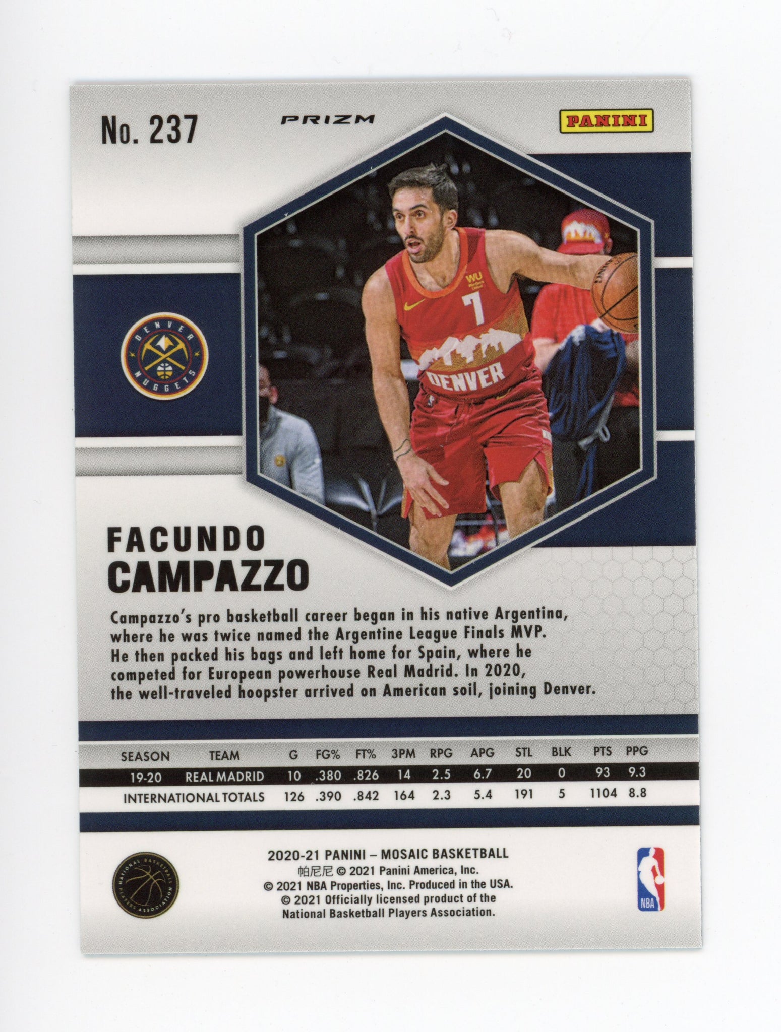 2020-2021 Facundo Campazzo Rookies & Stars Panini Denver Nuggets # 670