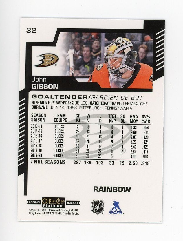 2021-2022 John Gibson Orange Ice Anaheim Ducks # 68