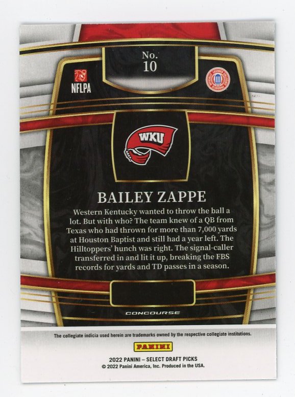 : 2022 Select Bailey Zappe Hilltoppers Rookie Football