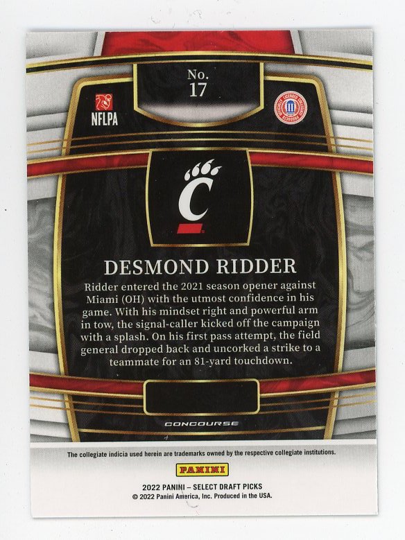 2022 Desmond Ridder Rookie Concourse Select Cincinnati # 17