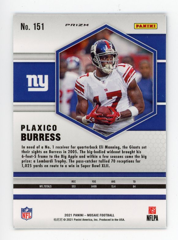 2021 Plaxico Burress Prizm Mosaic Panini New York Giants # 151